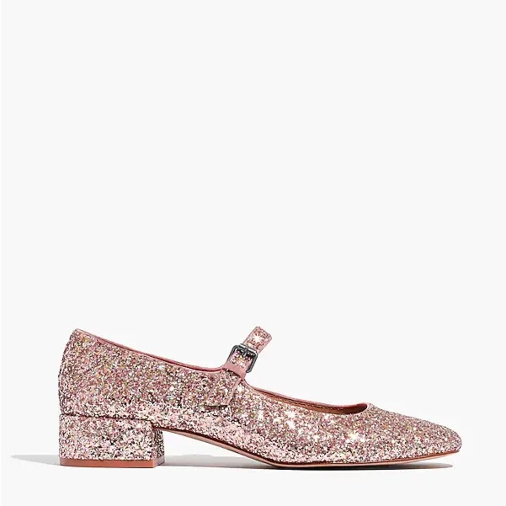 Madewell Delilah Mary Jane In Glitter Pink Sparkle Shoes Size 6.5 NEW
